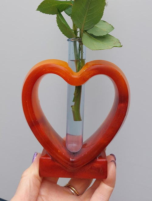 Handcrafted resin Sunset heart vase, Bud Flower Holder,