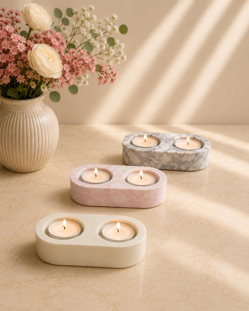 Eco resin Tealight holders for 1, 2 or 3 tealights, real flame or battery candles