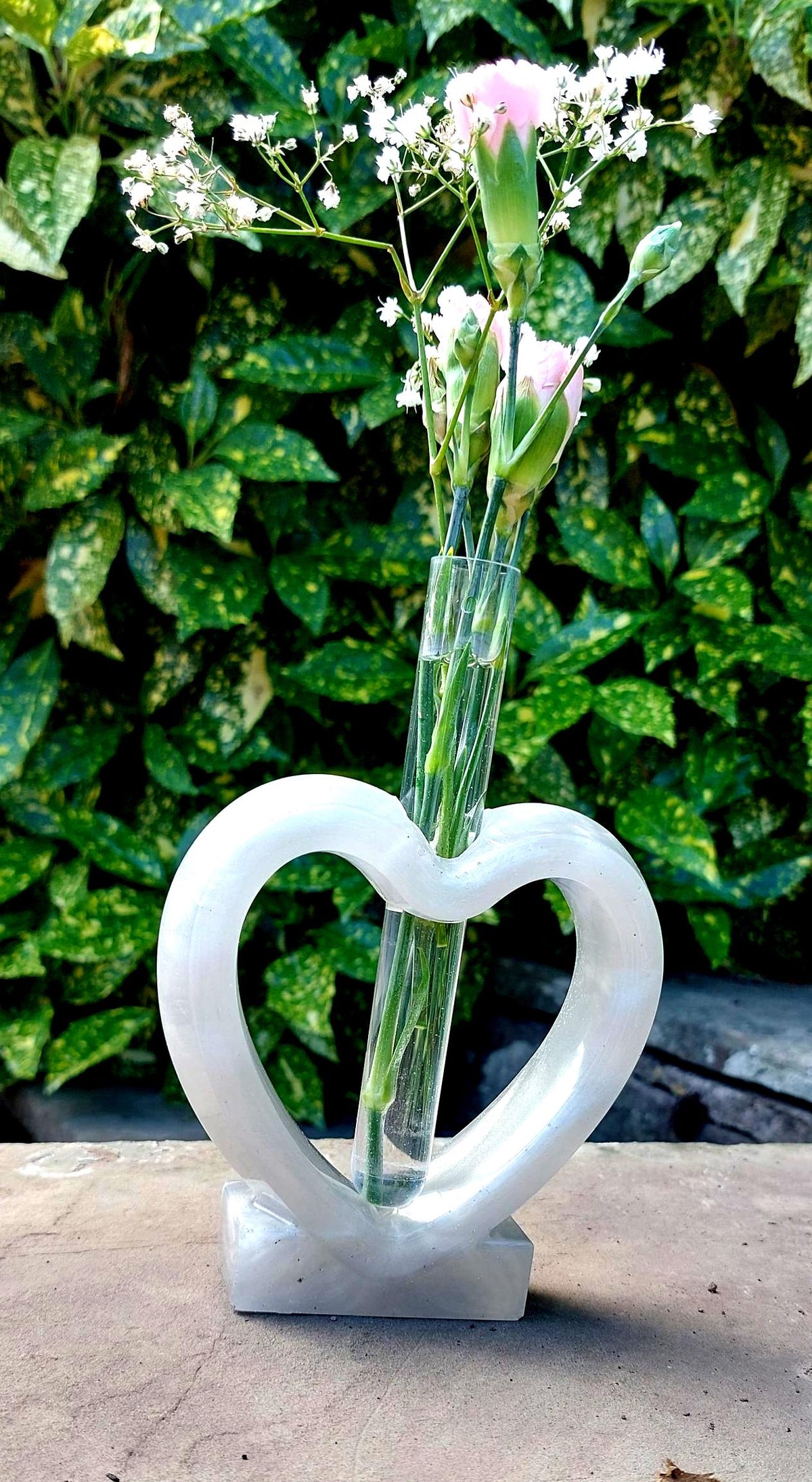 Handcrafted resin White heart vase, Bud Flower Holder,