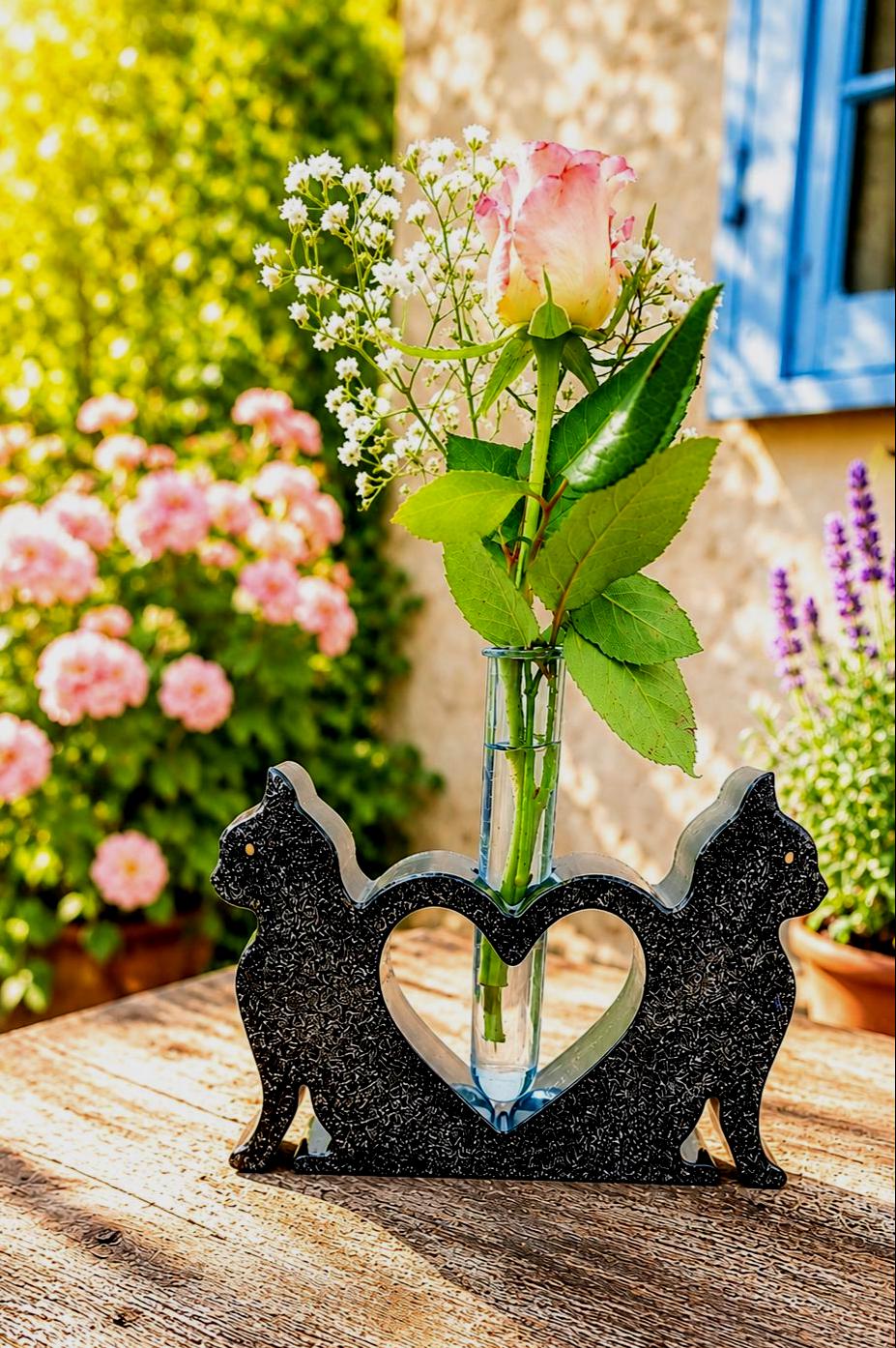 Resin Black Cat Vase, Single or Double Cat Design, Bud Flower Holder