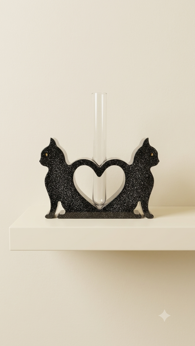 Resin Black Cat Vase, Single or Double Cat Design, Bud Flower Holder