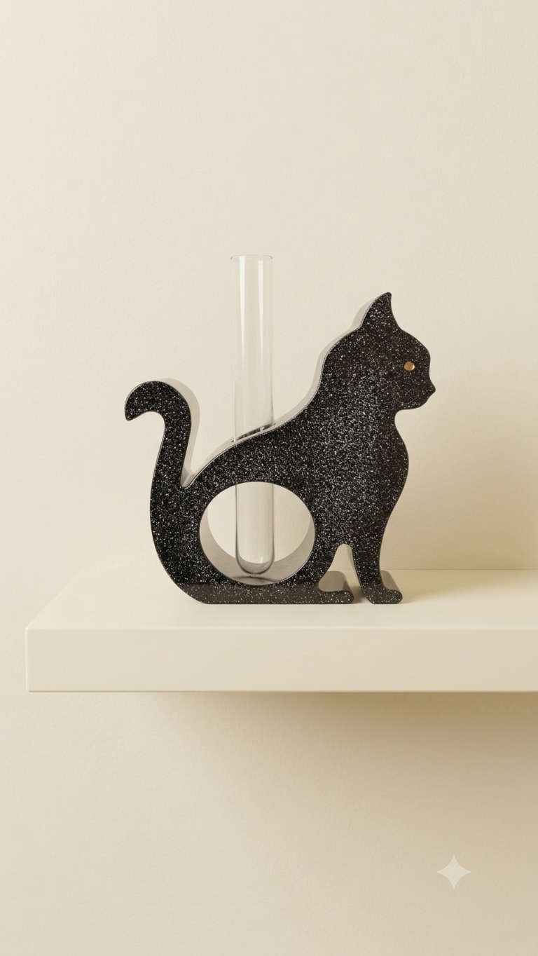 Resin Black Cat Vase, Single or Double Cat Design, Bud Flower Holder