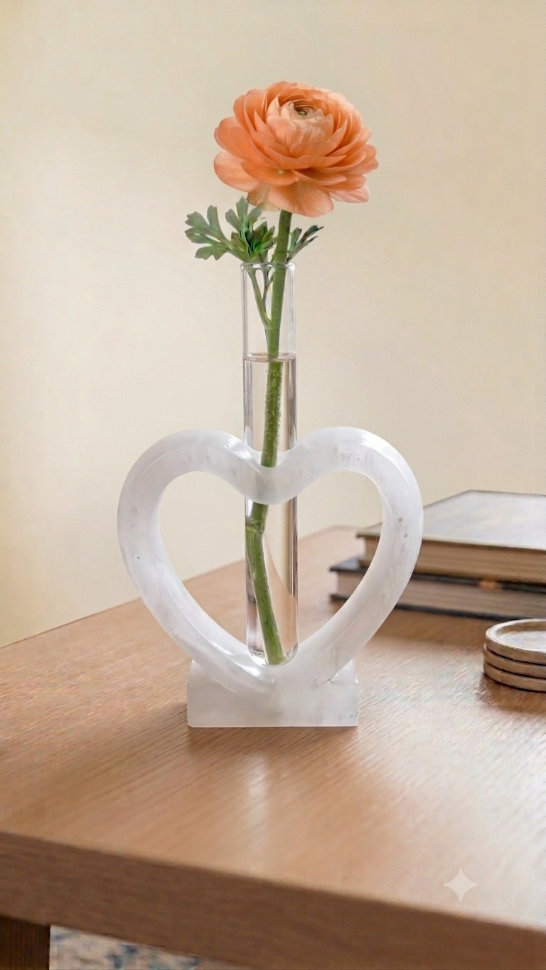 Handcrafted resin White heart vase, Bud Flower Holder,