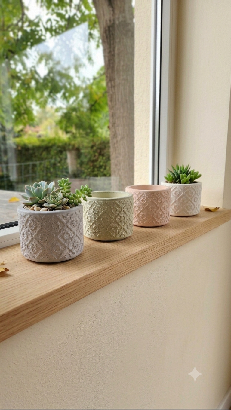 Eco resin indoor planter, Flower pattern, ideal for succulent plants