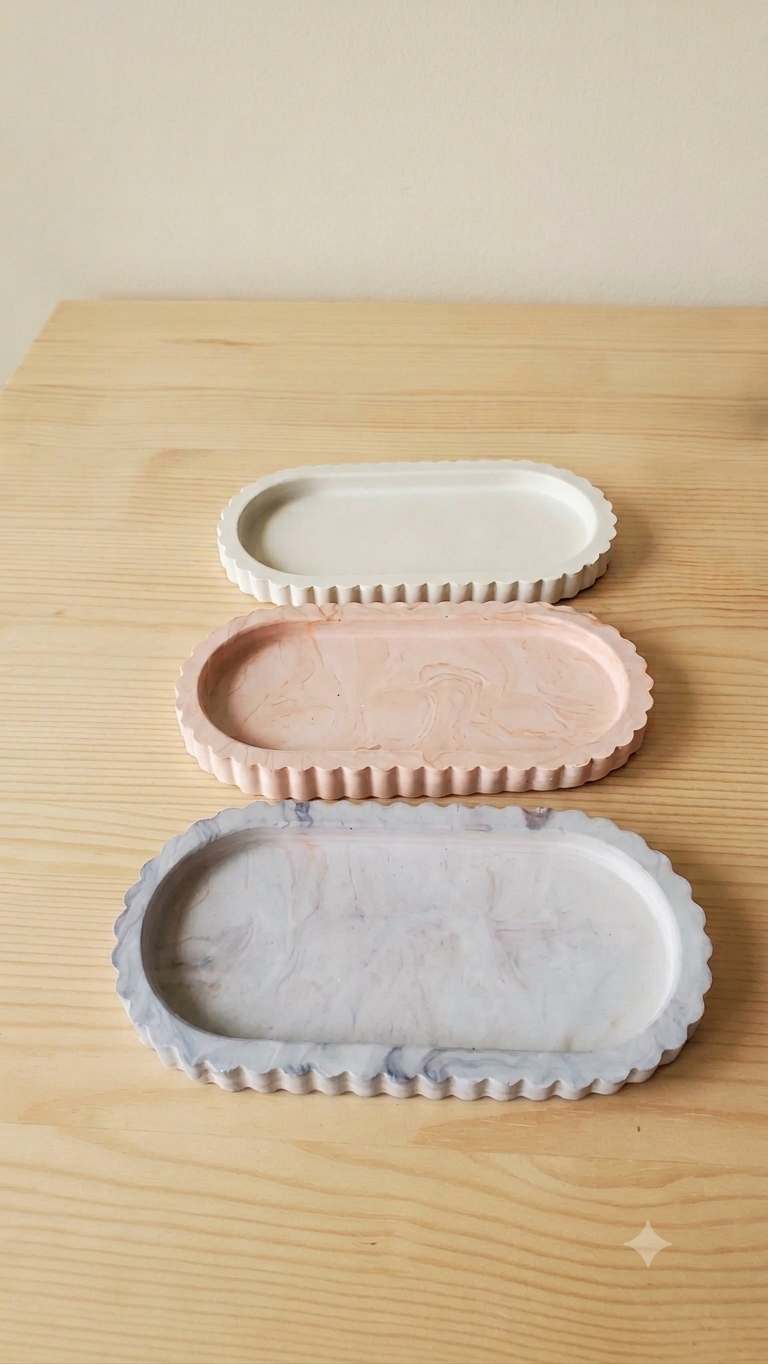 Eco resin Ribbed edge Oval tray, home decor, gifts, minimalistic design