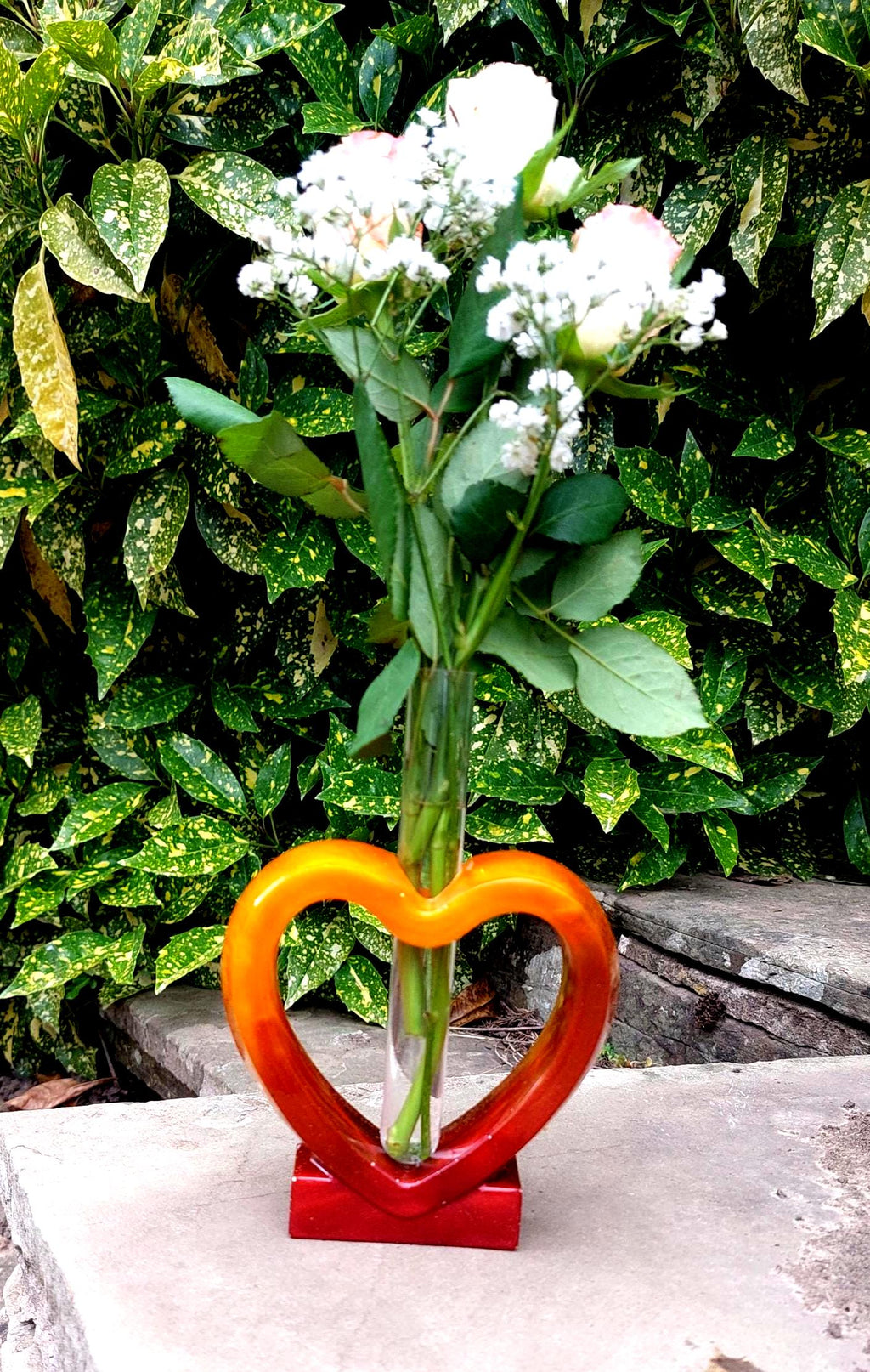 Handcrafted resin Sunset heart vase, Bud Flower Holder,