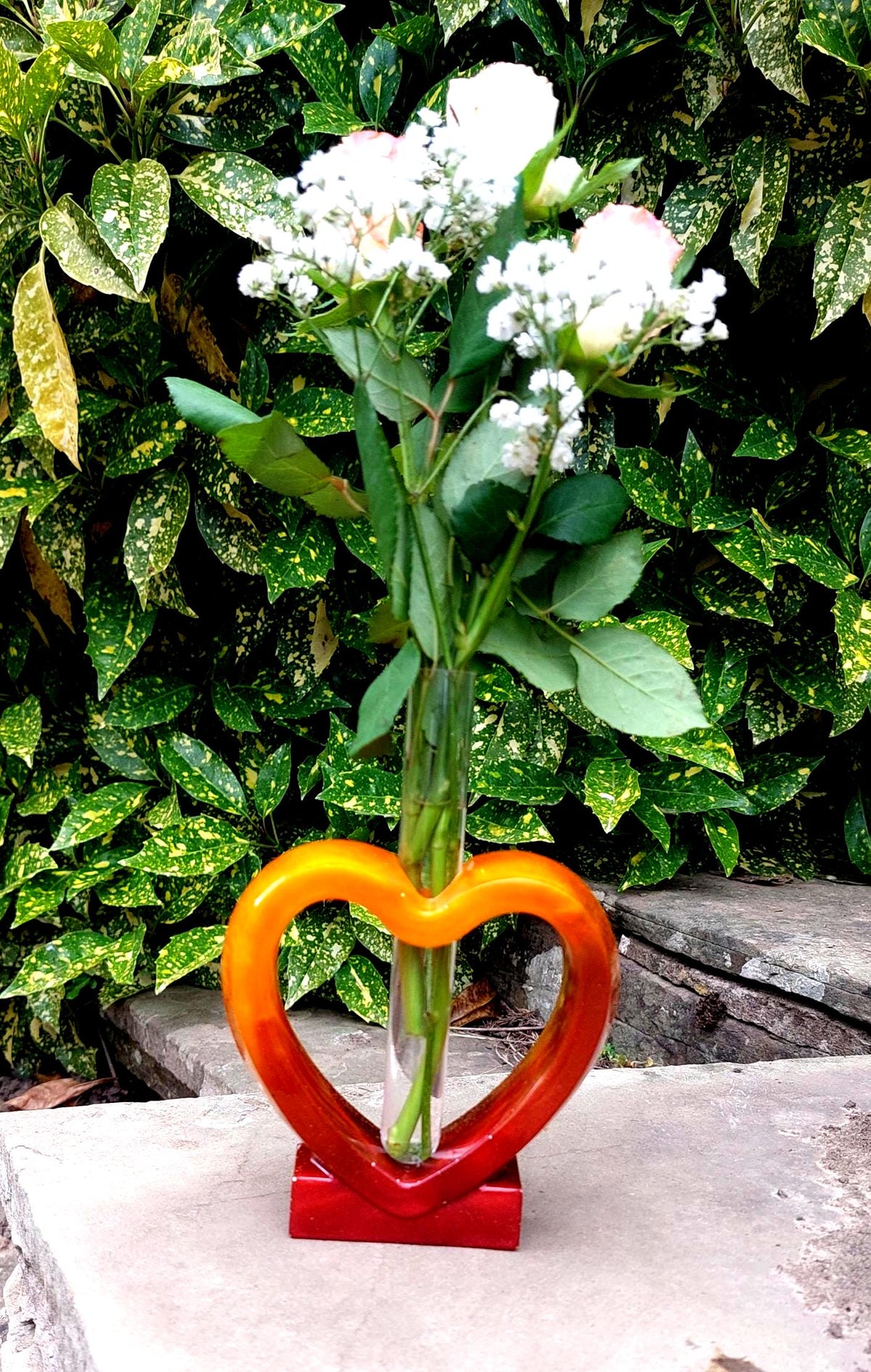 Handcrafted resin Sunset heart vase, Bud Flower Holder,