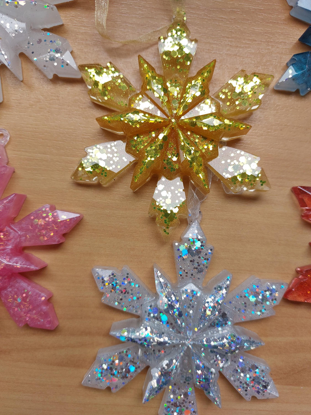 Resin Christmas tree decorations, pack of 2, choose colours, sparkle, glitter