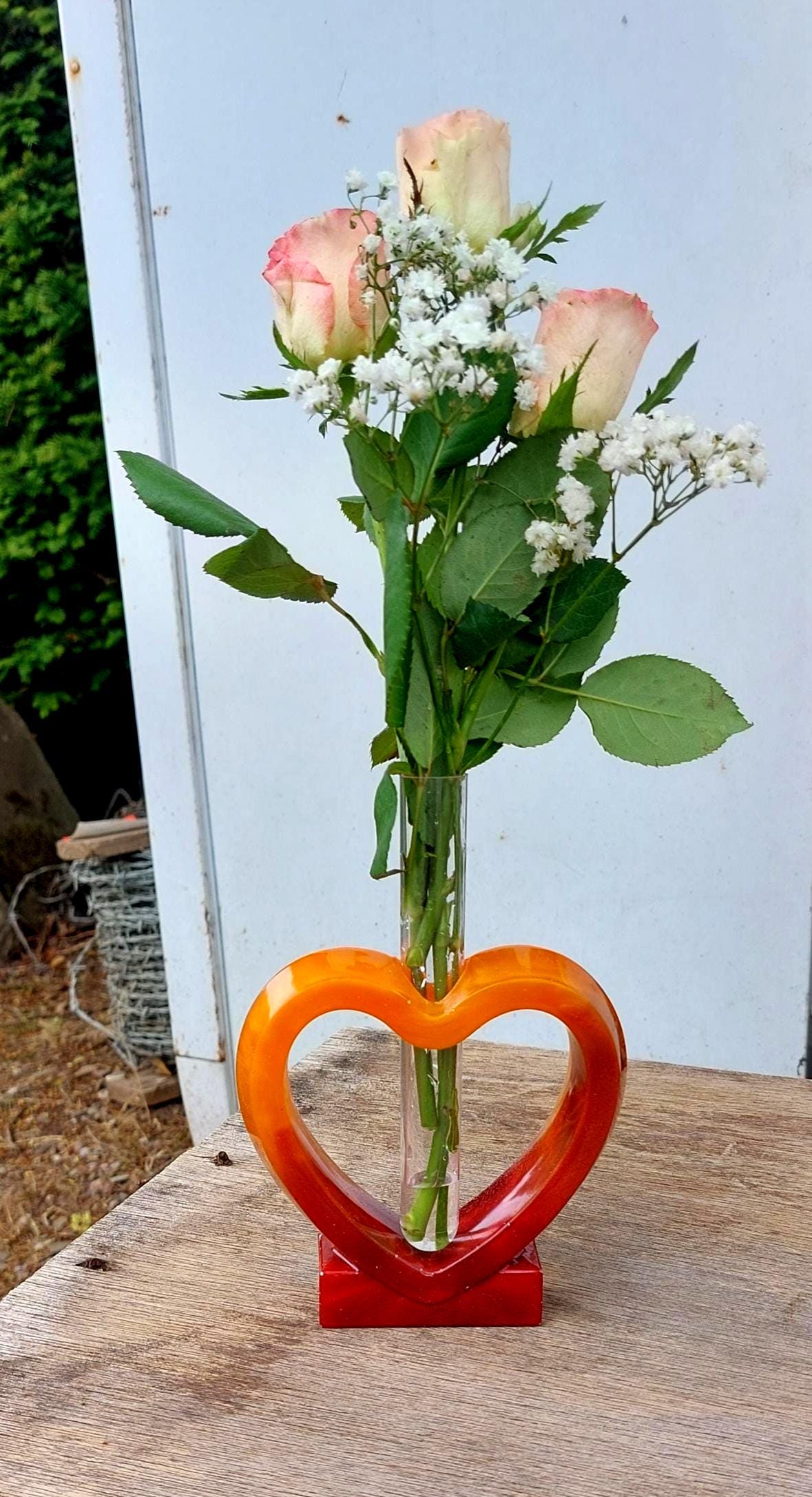 Handcrafted resin Sunset heart vase, Bud Flower Holder,
