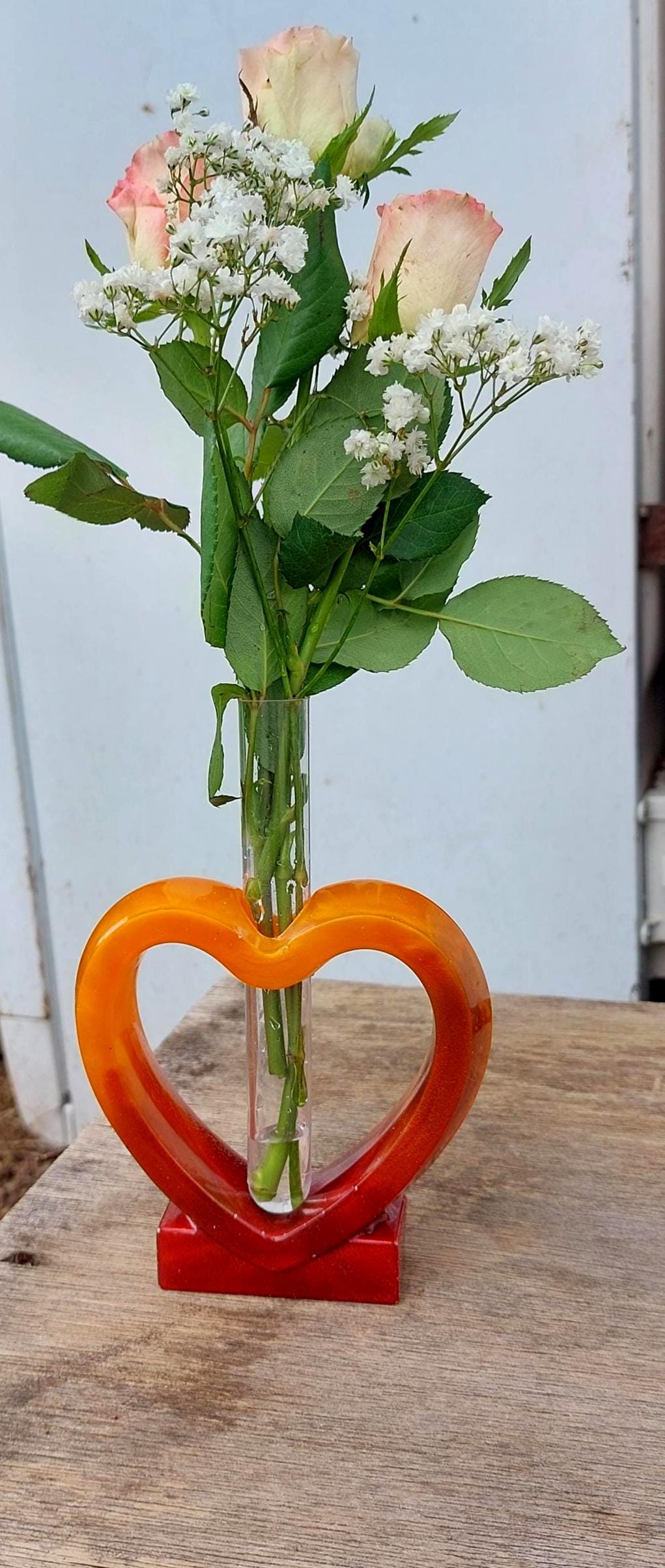 Handcrafted resin Sunset heart vase, Bud Flower Holder,