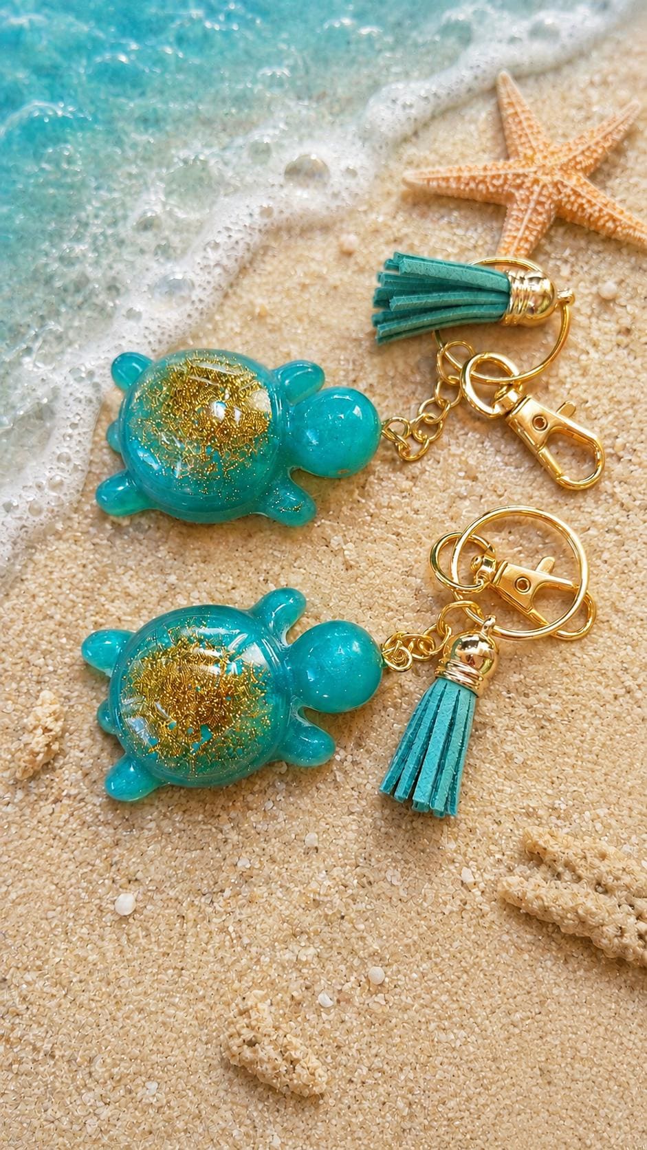 Resin Turtle Keychain, Bag charm, Tassel Accent, Handmade in UK