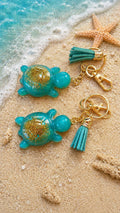 Resin Turtle Keychain, Bag charm, Tassel Accent, Handmade in UK