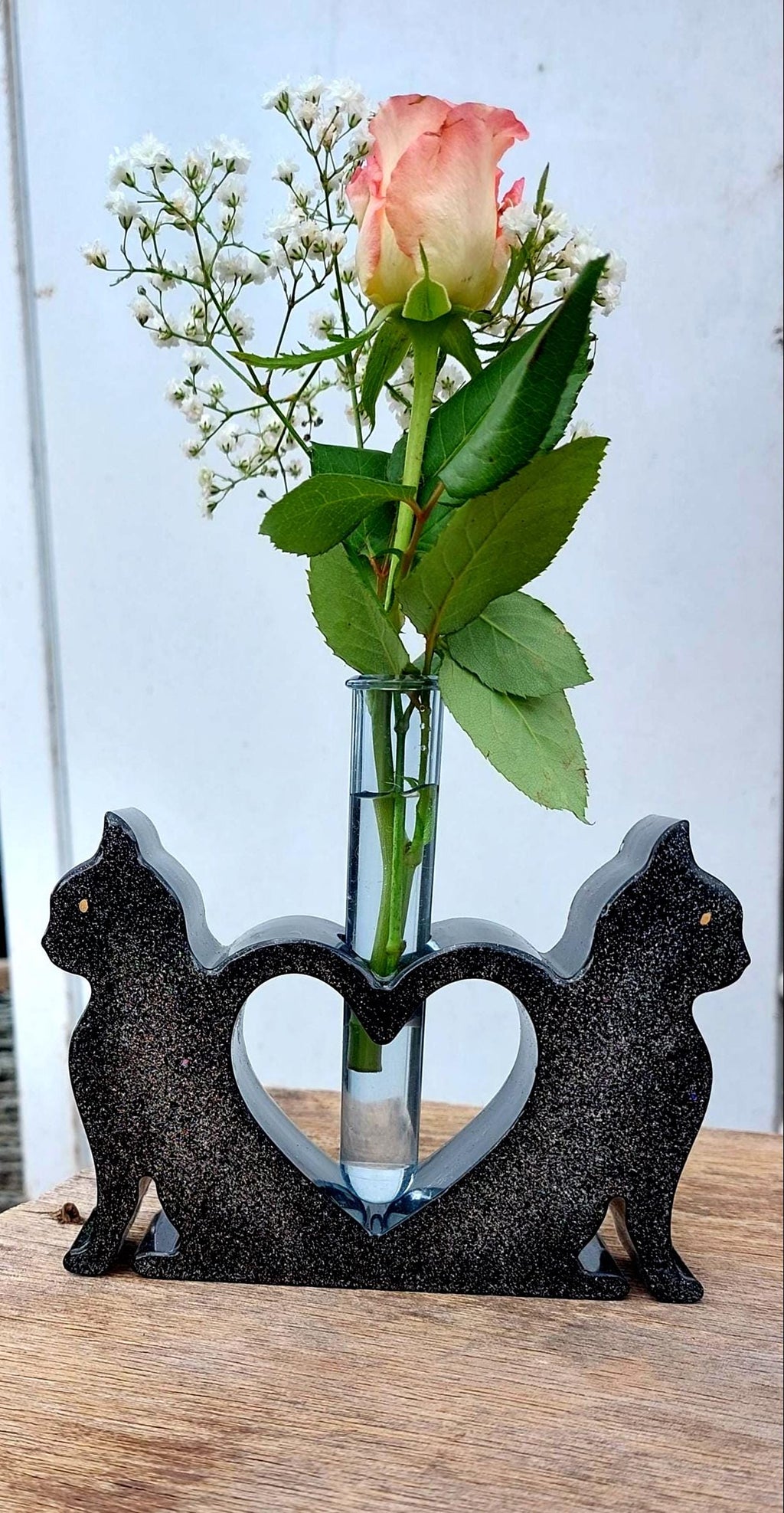 Resin Black Cat Vase, Single or Double Cat Design, Bud Flower Holder