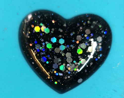 Handmade resin pocket hug hearts, keepsake, black sparkle