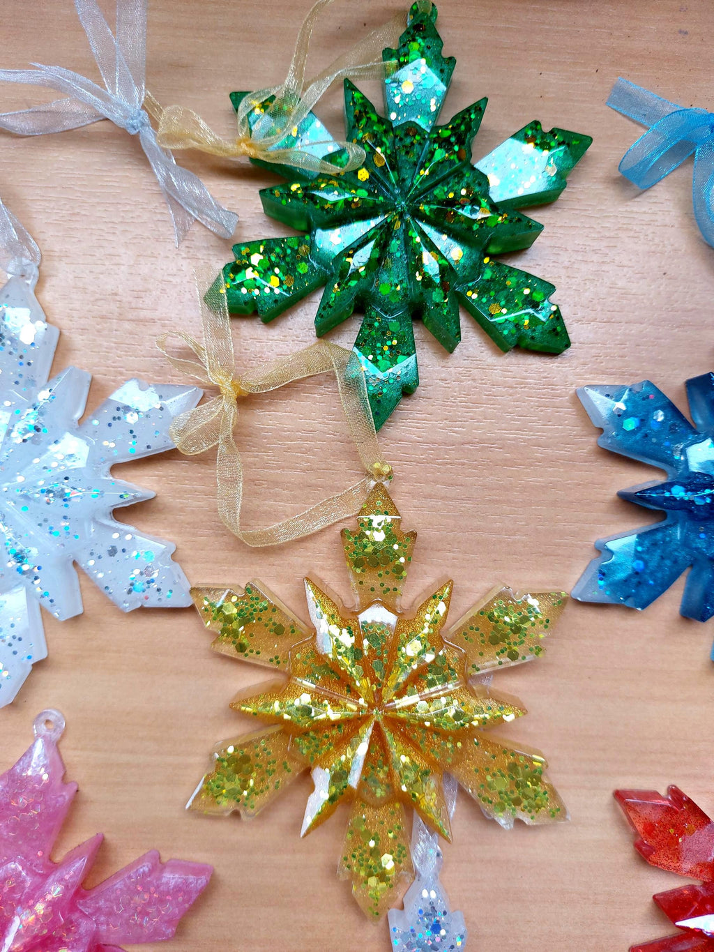 Resin Christmas tree decorations, pack of 2, choose colours, sparkle, glitter