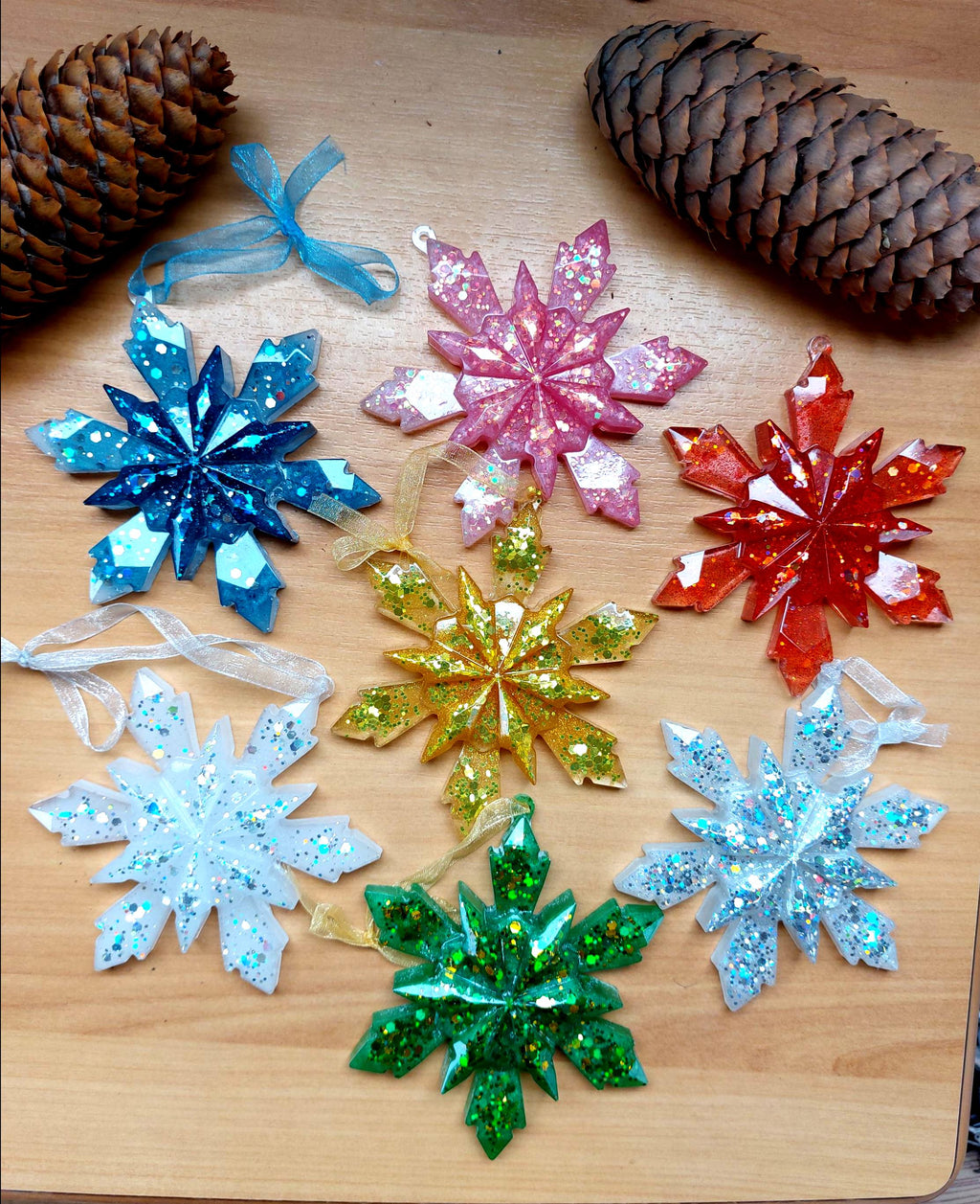 Resin Christmas tree decorations, pack of 2, choose colours, sparkle, glitter