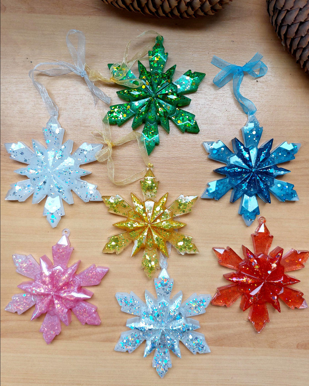 Resin Christmas tree decorations, pack of 2, choose colours, sparkle, glitter
