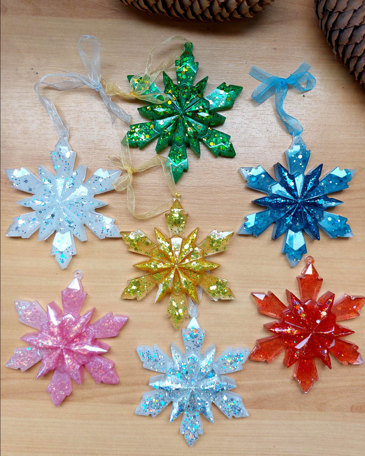 Resin Christmas tree decorations, pack of 2, choose colours, sparkle, glitter