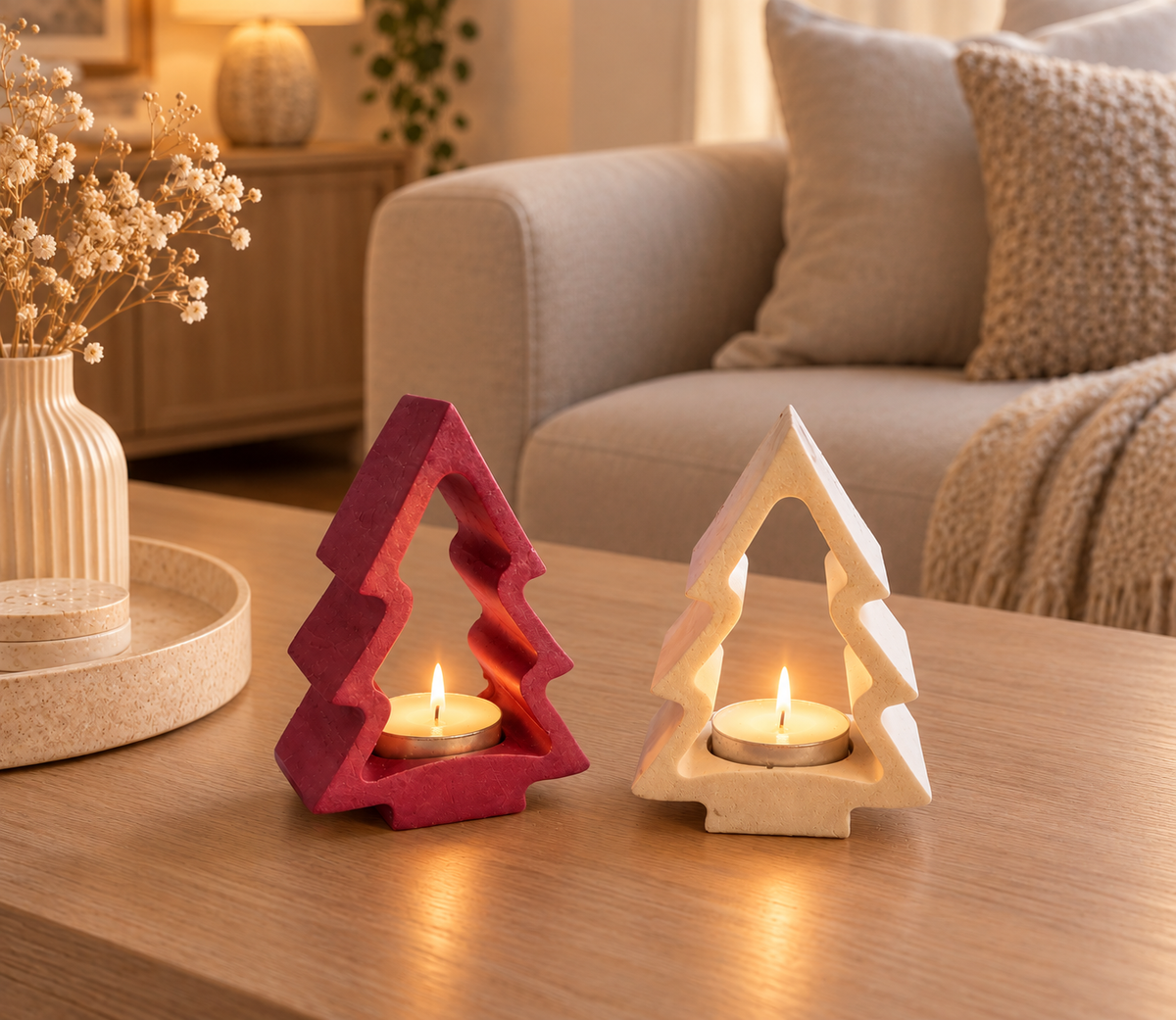 Eco resin Christmas Tree Tealight holder, real flame or battery candles