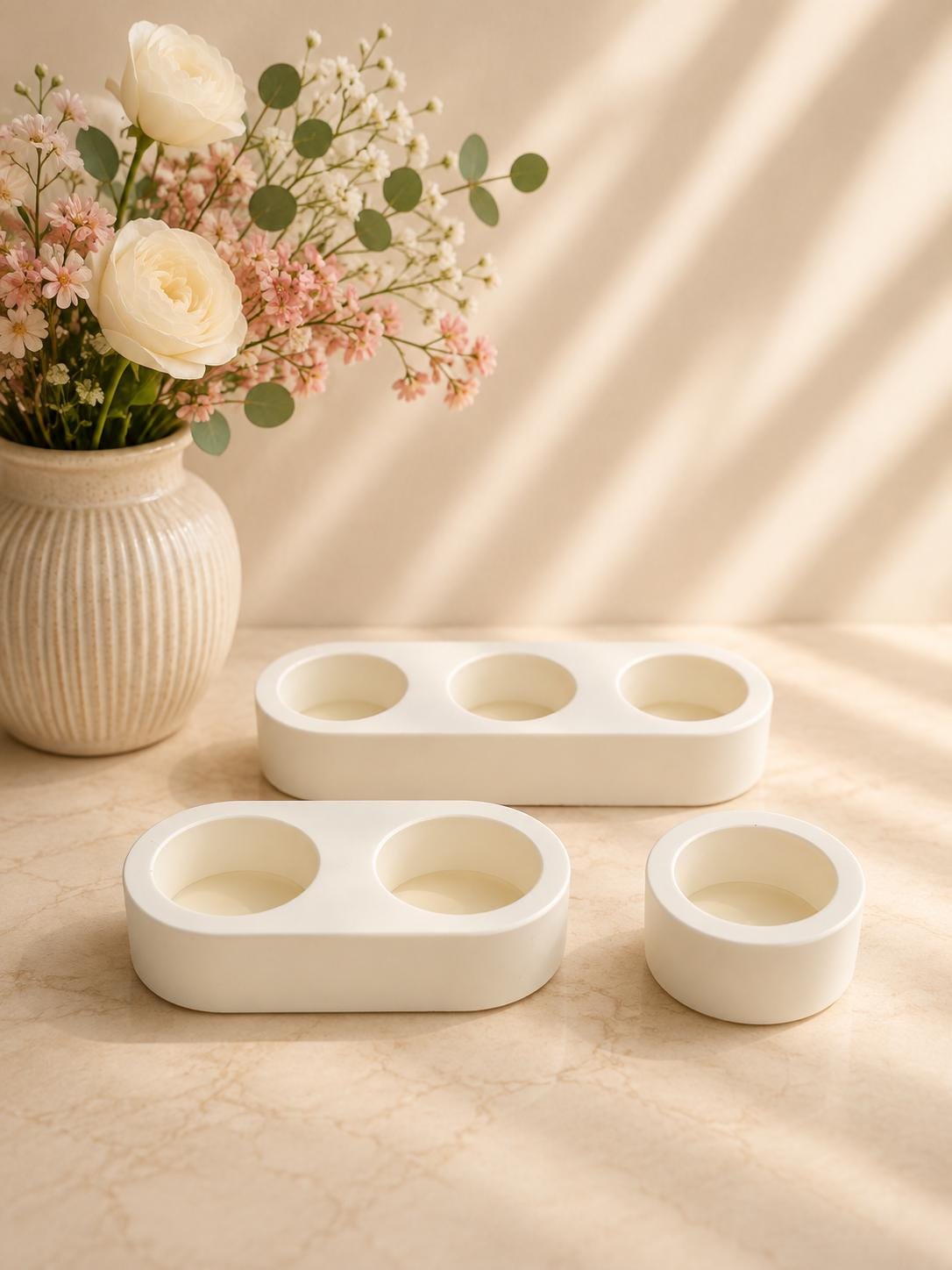 Eco resin Tealight holders for 1, 2 or 3 tealights, real flame or battery candles
