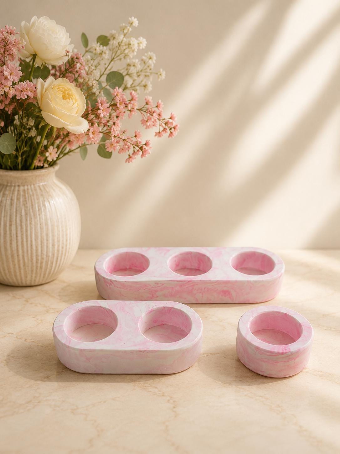 Eco resin Tealight holders for 1, 2 or 3 tealights, real flame or battery candles