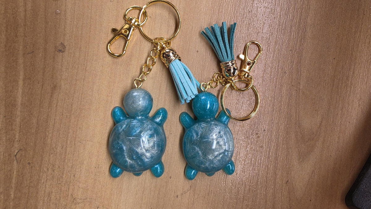 Resin Turtle Keychain, Bag charm, Tassel Accent, Handmade in UK