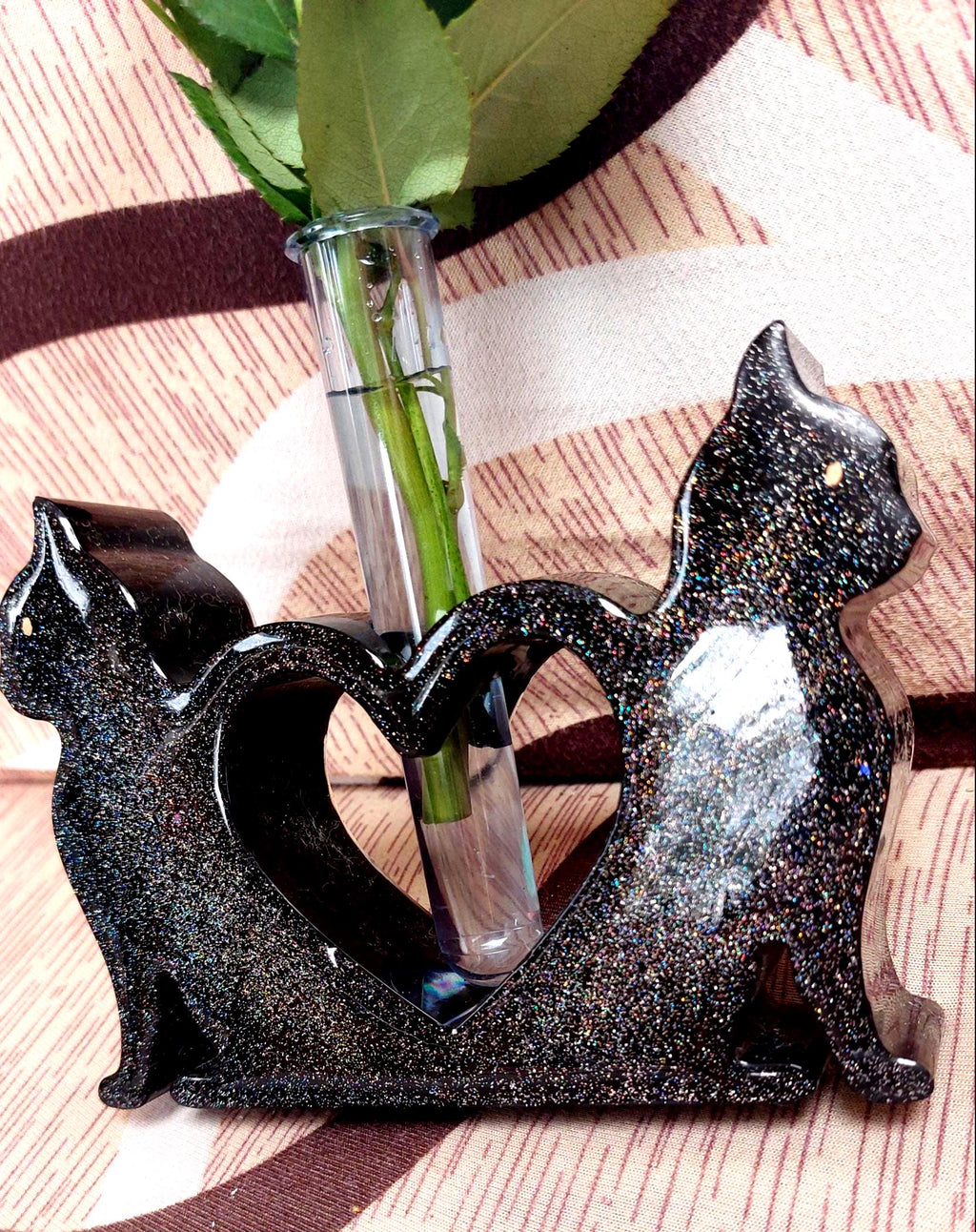 Resin Black Cat Vase, Single or Double Cat Design, Bud Flower Holder