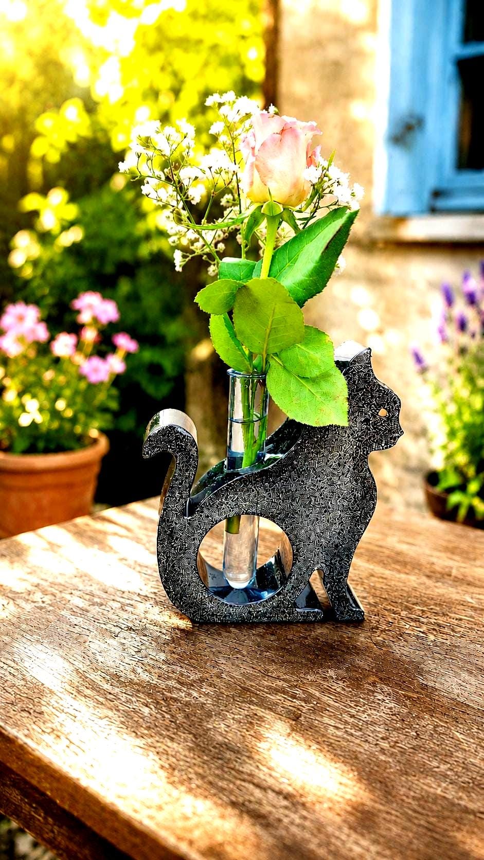 Resin Black Cat Vase, Single or Double Cat Design, Bud Flower Holder