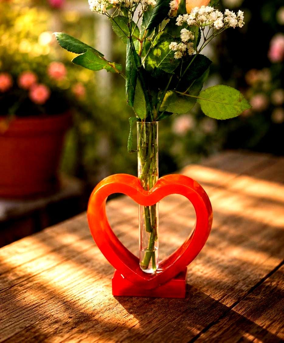 Handcrafted resin Sunset heart vase, Bud Flower Holder,