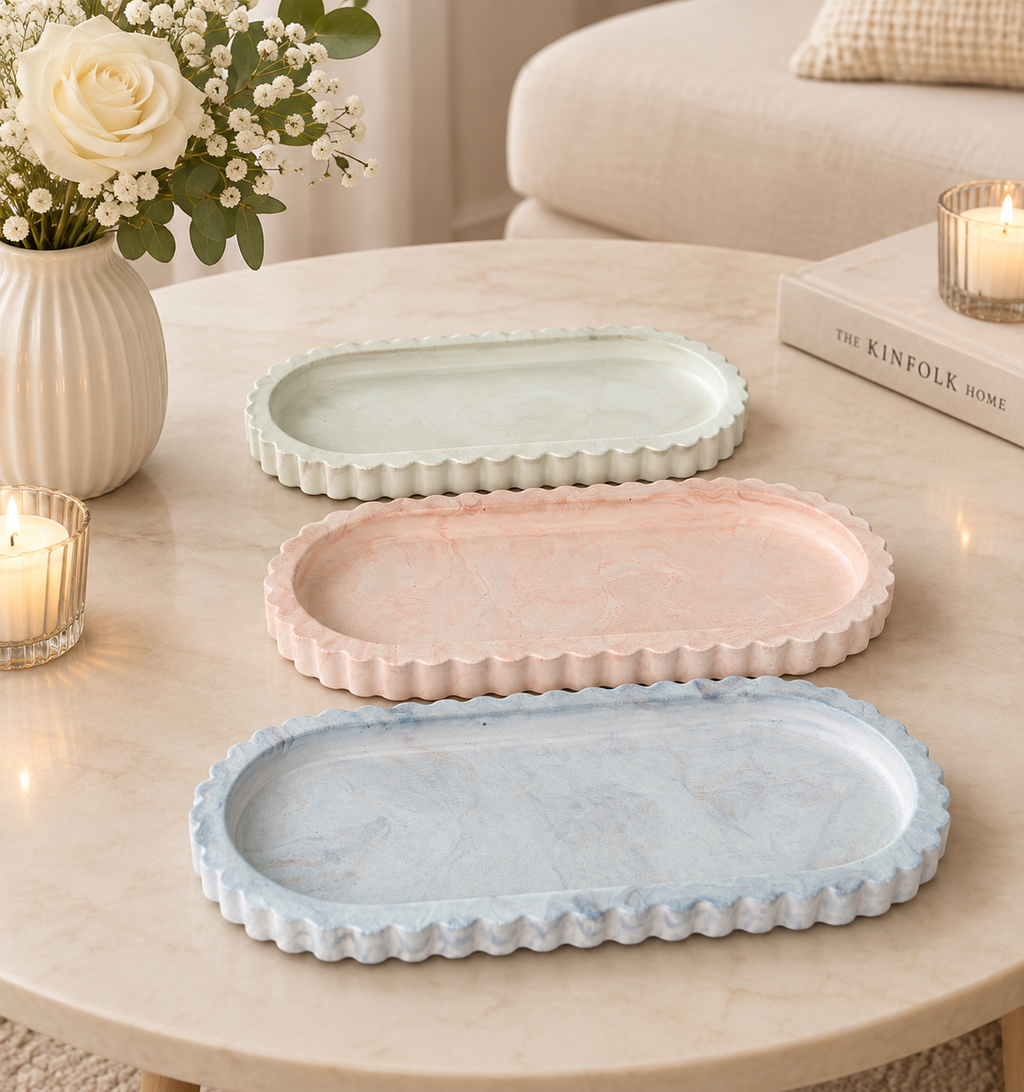 Eco resin Ribbed edge Oval tray, home decor, gifts, minimalistic design