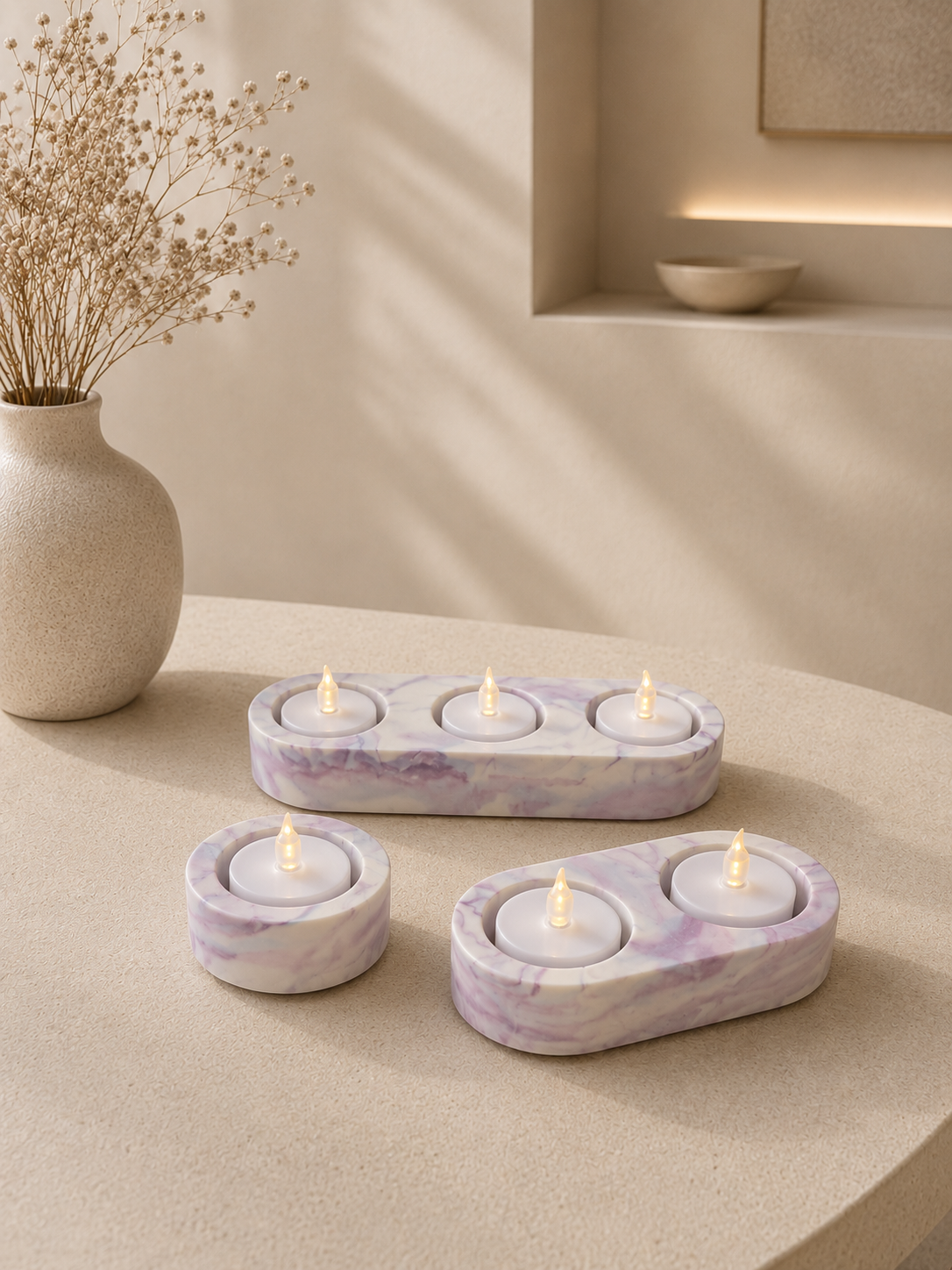 Eco resin Tealight holders for 1, 2 or 3 tealights, real flame or battery candles