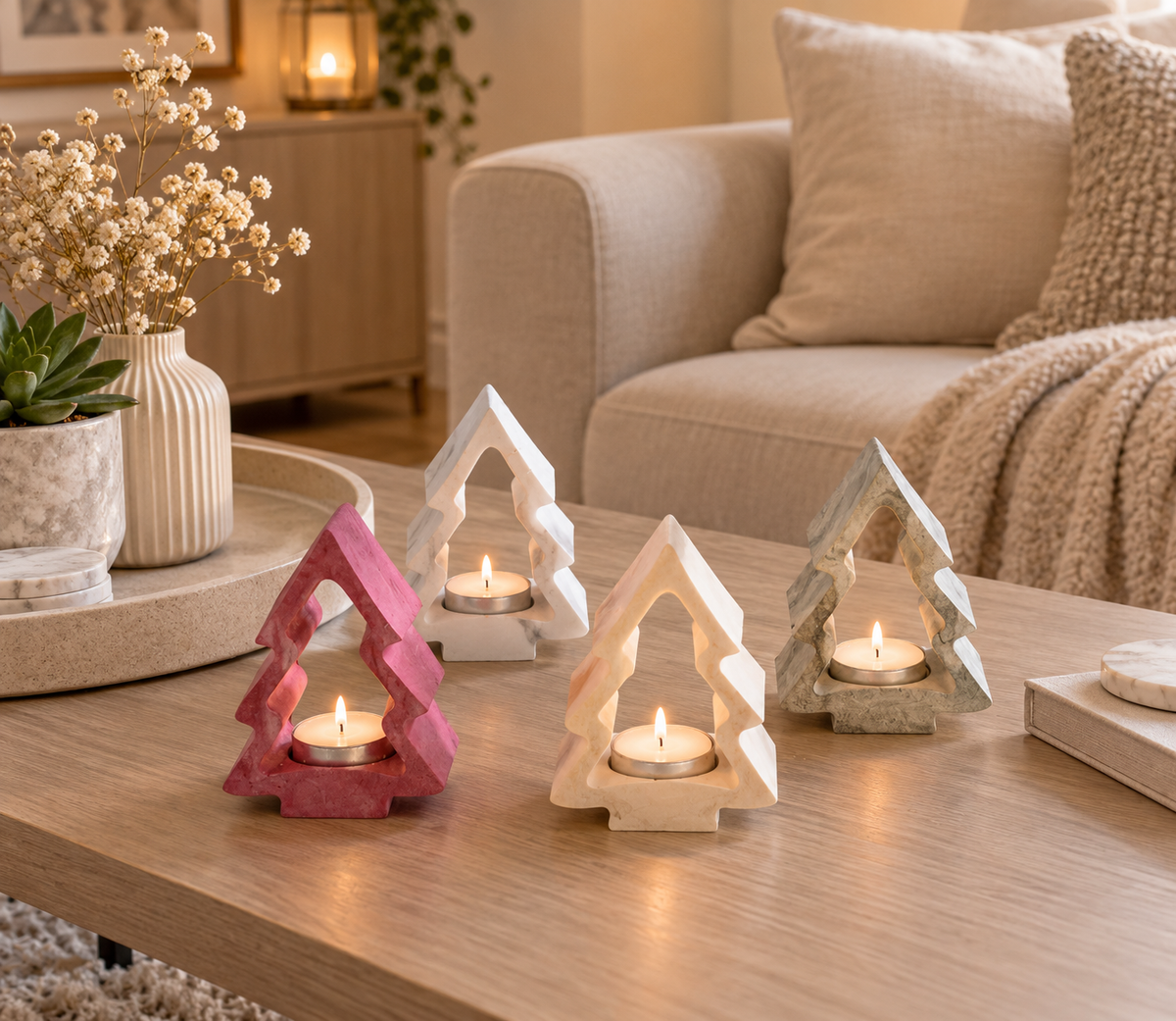 Eco resin Christmas Tree Tealight holder, real flame or battery candles