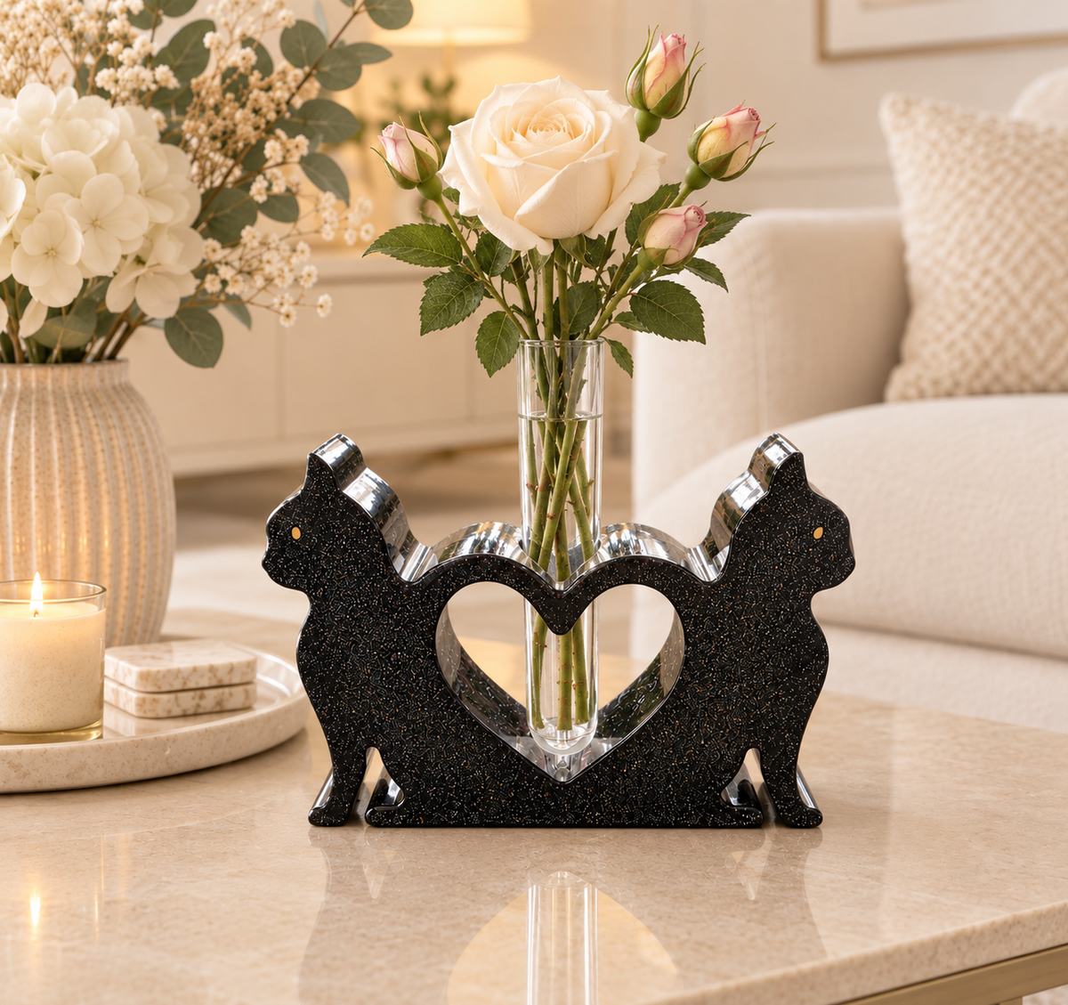 Resin Black Cat Vase, Single or Double Cat Design, Bud Flower Holder