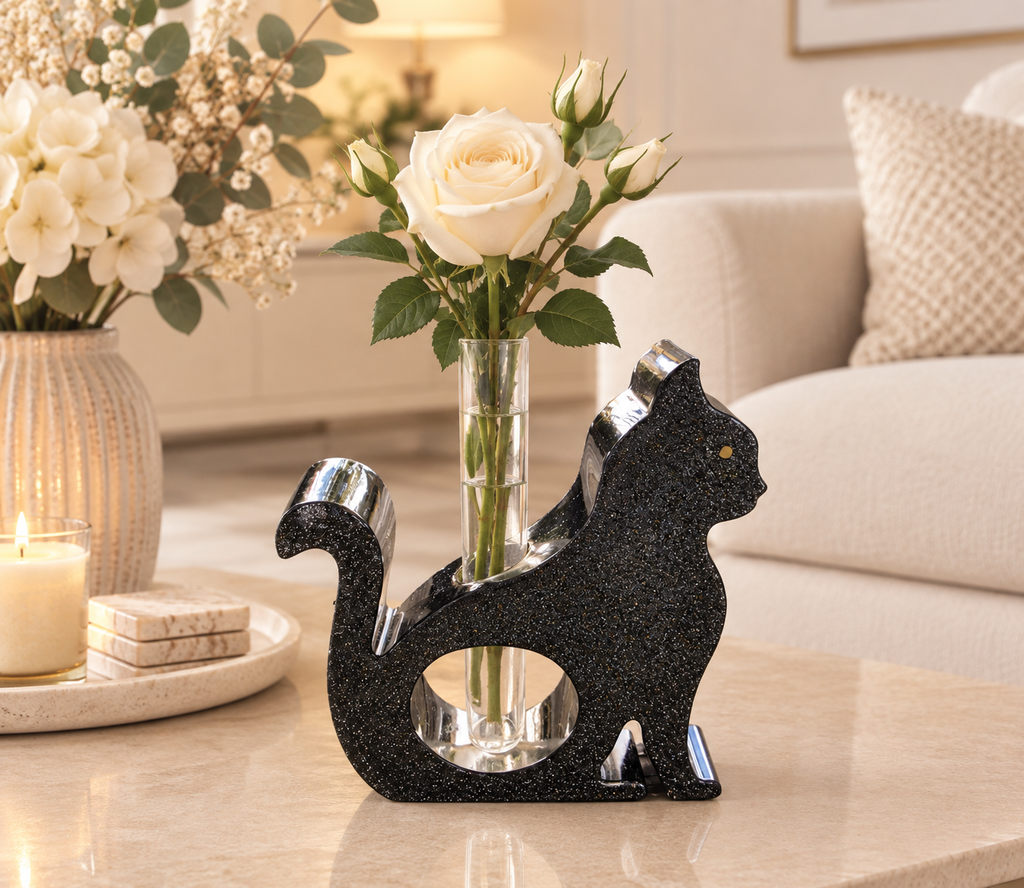 Resin Black Cat Vase, Single or Double Cat Design, Bud Flower Holder